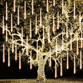 Christmas Meteor Shower Lights Outdoor, 288 LED 12" 8 Tubes Waterproof Christmas Lights Outdoor Plug in, Snow Falling Rain Icicle Xmas Light Decorations, Warm White