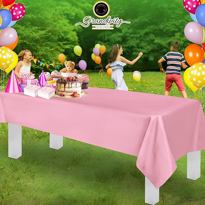 Grandipity 12 Pack Premium Disposable Plastic Tablecloth 54 Inch. x 108 Inch. Decorative Rectangle Table Cover - Pink