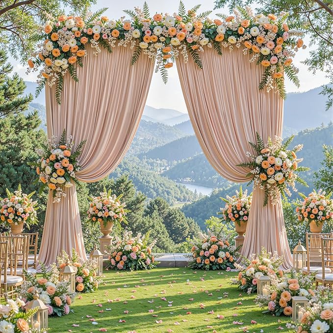 8x10FT Nude Backdrop Curtains for Wedding Parties, Wrinkle Free Polyester Photography Backdrop Drapes for Wedding Baby Shower Birthday Parties Stage Background Stand Decorations 4x10ft,2 Panels