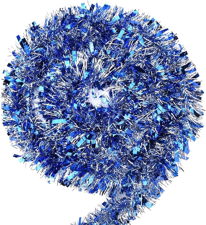 39.5 Ft Christmas Tinsel Garland, Reusable Holiday Metallic Christmas Tree Garland Decoration for Xmas, Wedding, Birthday, Home Party Decor (Blue)