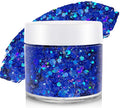 Blue Face Hair Glitter,Cheer Holographic Royal Blue Body Glitter,Rave Music Festival Carnval Singer Concert Accessories,Halloween Cosplay Chunky Shimmer Makeup