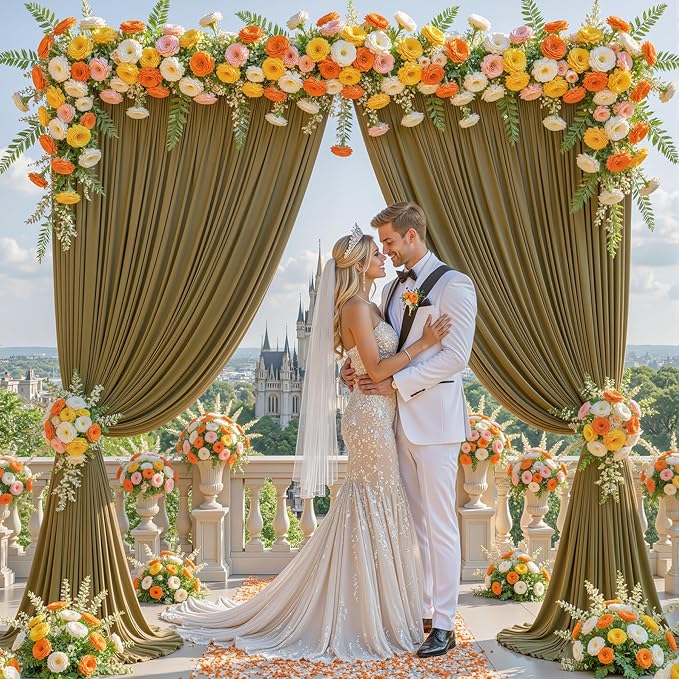 8x10FT Light Brown Backdrop Curtains for Wedding Parties, Wrinkle Free Polyester Photography Backdrop Drapes for Wedding Baby Shower Birthday Parties Stage Background Stand Decorations 4x10ft,2 Panels