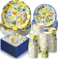 Hsei 250 Pcs Capri Lemon Plates and Napkins Party Decorations Disposable Tableware Sets Festival Birthday Party Supplies Serves 50 Guests Dinnerware Bridal Shower Party Favors
