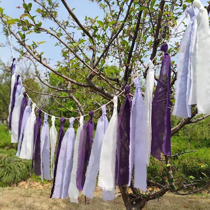 Chiffon Tsaasel Garland for Wedding Tea Party (Purple + Lilac + Ivory)