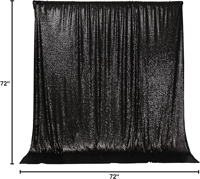 PartyDelight Black Sequin Backdrop 6x6ft - High Density 3mm Shimmer Sequin Background with 4-Inch Rod Pocket, Sparkly Photography Curtain for Birthday, Prom, Studio & Event Decor