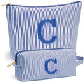 Cute Stuff for Teen Girls Gifts - 2 Piece Set Makeup Bags, Custom Makeup Organizer Pouch for Travel, 6-12 Year Old Girl Birthday Gifts, Travel Essentials, Personalized Birthday Gifts- Blue C