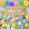 Easter Animal Party Decorations Set for Home: Happy Easter Banner Egg Bunny Hanging Swirls Yellow Purple Green Pom Pom Ornaments Spring Decor for Indoor Birthday Party Supplies