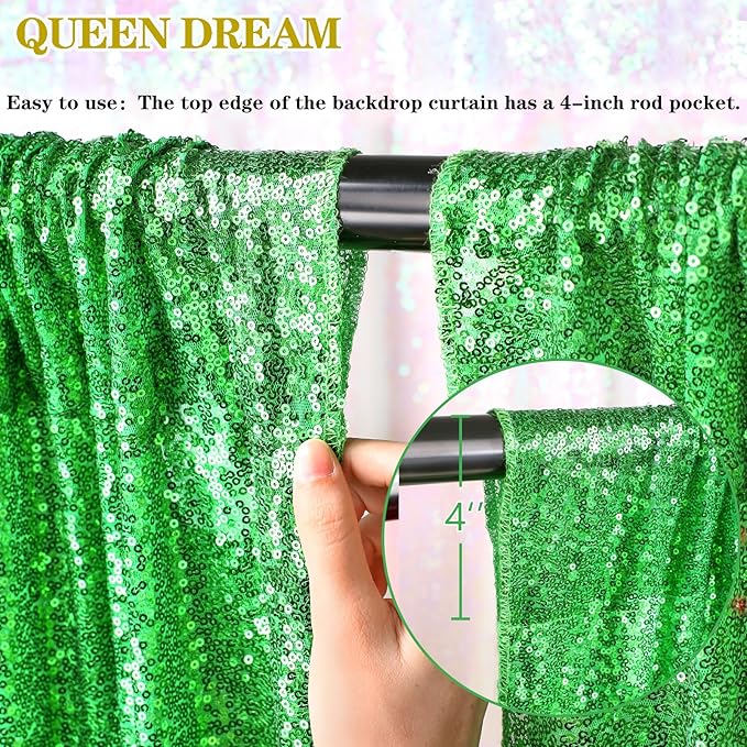 6x8FT Green Backdrop Curtain for Wedding Parties Birthday Glitter Sequin Curtains Background for Photography Drapes Decoration 3x8ft,2 Panels