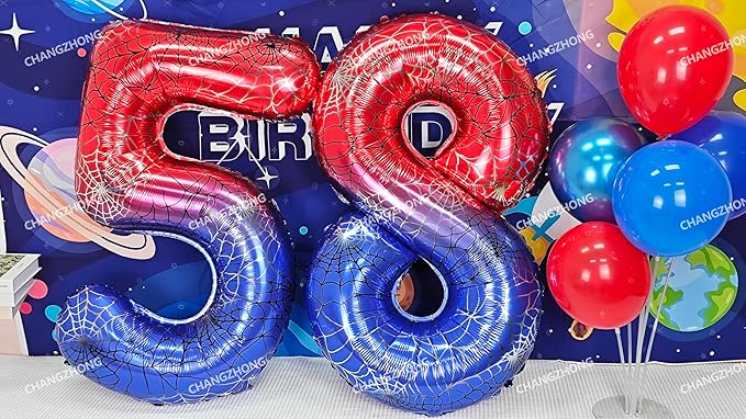 40 Inch Red and Blue Spider Theme Large Number 9 Balloon Giant Foil Birthday Balloons for Spider Theme Party Boy or Girl 9 th Birthday Wedding Anniversary Baby Shower Party Decorations