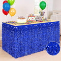 Navy Blue Table Skirt, 2 Pack Blue Foil Grass Table Skirt, Patriotic Metallic Wavy Tinsel Foil Fringe Table Skirts, Table Skirts for Birthday Graduations 4th of July Christmas Parade Party