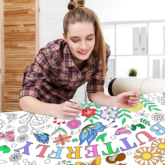 Giant Coloring Poster, Butterfly Coloring Paper Tablecloth for Home Activity Birthday Party Supplies 30 x 72 Inch