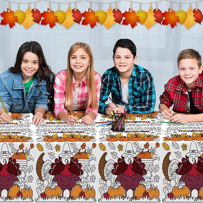 OHOME Thanksgiving Coloring Tablecloth - Thanksgiving Decorations Table Decor - Friendsgiving Banner for Door Wall | Crafts Games for Kids,54" x 88"