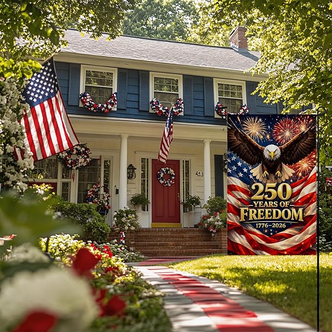 4th of July Decorations - America 250th Anniversary Garden Flag | 250 Years of Freedom Patriotic Banner, Fourth of July Accessories for Garden Yard Porch Patio Lawn Outdoor Outside Decor