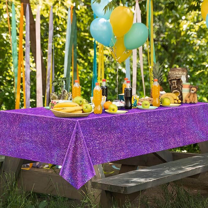1 Piece Purple Holographic Laser Tablecloths Iridescence Shiny Table Covers 40" x 108" Aqua Foil Rectangle Table cloths for Halloween Undersea Ocean Birthday Party Winner Wedding Party Décor