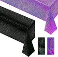 2 Pcs Black & Purple Holographic Laser Tablecloths Iridescence Shiny Table Covers 40" x 108" Halloween Decorations Space Plastic Table Cloths for Birthday Party Wedding Events Supplies