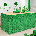 2 Pack Green Table Skirt, St Patrick's Day Foil Grass Table Skirt, Metallic Wavy Tinsel Foil Fringe Table Skirts, Table Skirts for Irish Holiday Saint Patrick Wedding Birthday Valentines Party