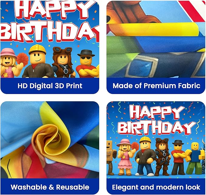 Video Game Birthday Decorations Happy Birthday Banner for Boys 6x4ft Pixel Backdrop Villager Gaming Birthday Party Decorations Video Game Backdrop for Kids Miner Boys Birthday Party Decorations