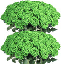 Auihiay 60PCS Green Roses Artificial Flowers, Fake Roses, Velvet Silk Green Flower, Natural-Looking Faux Blooms Ideal for Valentine's Day, St. Patrick's Day, DIY Floral Craft & Home Decoration