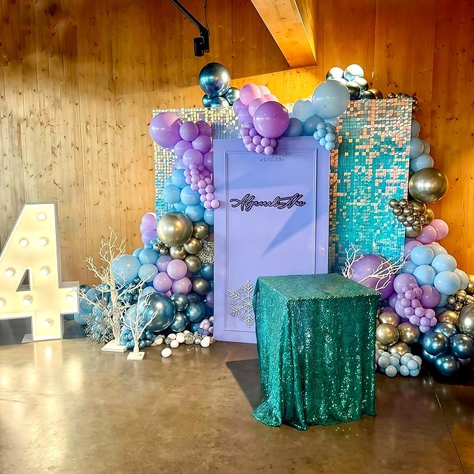 Winter Wonderland Balloons, 60PCS Light Baby Purple Blue Balloons, Metallic Blue Silver Snowflakes Confetti Balloon for Princess Ice Snow Wonderland Baby Shower Christmas Birthday Party Decorations