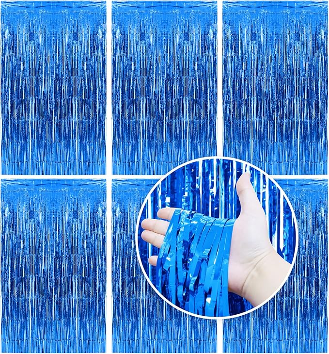 Homiest 6 Pack Royal Blue Tinsel Backdrop, 3.3x6.6 FT Metallic Tinsel Foil Fringe Curtains Party Decorations, Birthday Door Streamers for Baby Shower Wedding, Photo Booth Props Background Wall Decor