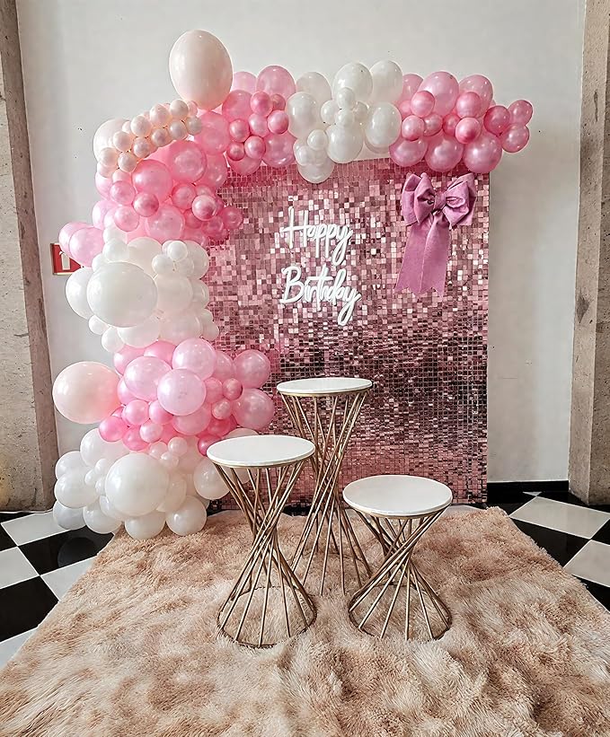 Pink Shimmer Wall Backdrop 36 Panels Cover 6 x 6 Ft, Photo Backdrops for Wedding,Anniversary,Birthday,Party Decoration