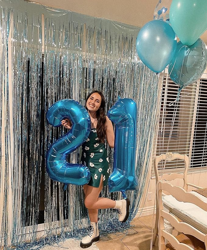 40 Inch Metallic Blue Number 9 Balloon, Giant 9 Number Balloons for 9th Birthday Decorations, Party Supplies for Baby Boy Girl, Metallic Blue Party Decor