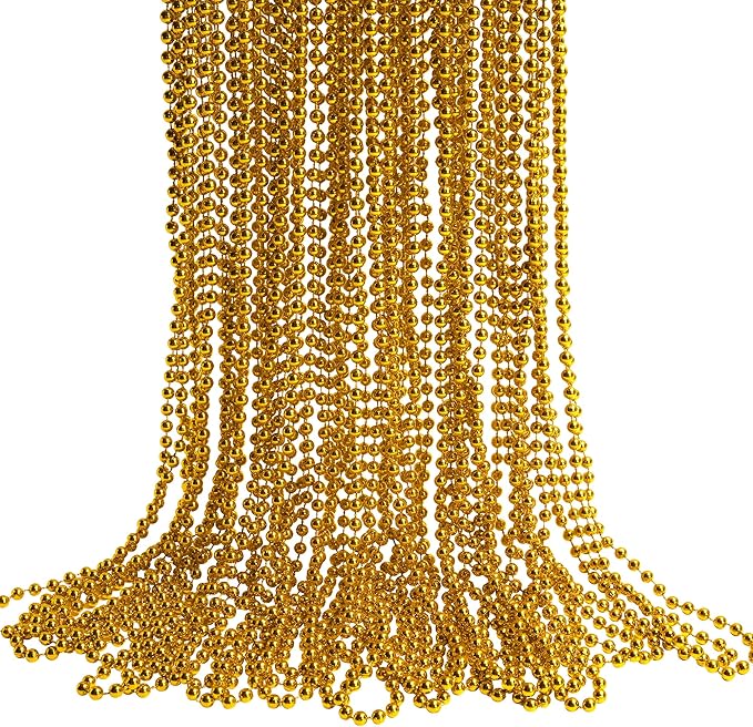 HOOSUN 30 Pack Gold Beads Necklaces Bulk,Christmas Beads Necklaces Party Favors,Mardi Gras Bead Necklace for Gold Party Decorations,School Event,Parade Throw,New Year Decorations
