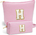 Christmas Gifts for Women - Christmas Stocking Stuffers, Small Makeup Bag for Purse Travel Makeup Bag Set, Initial Make up Bag Pouch,Birthday Gifts for Women, Pink Letter H