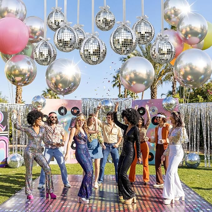 20 Pcs Large Disco Ball Metallic Foil Balloons 22 Inch Giant 4d Round Ball Balloons with Ribbions for Birthday Wedding Baby Shower Anniversary Tea Party Decorations