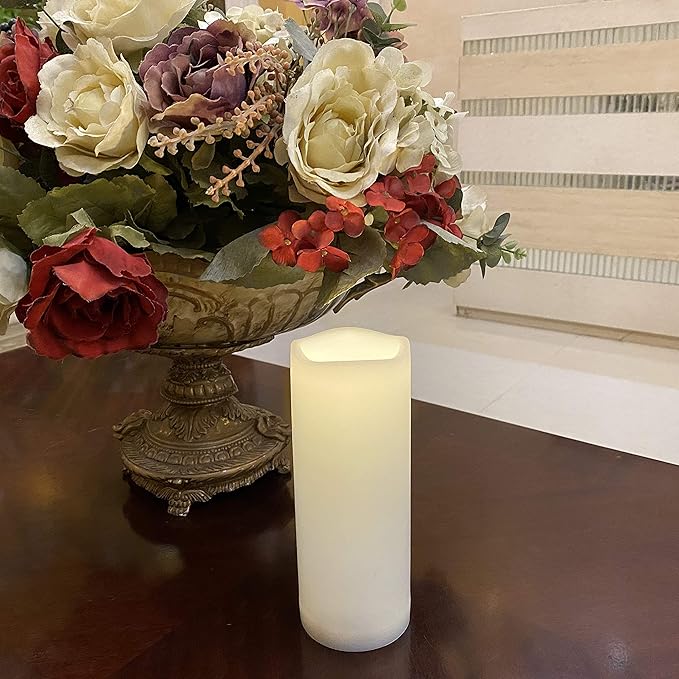 1 Pack Outdoor Flameless Pillar Candle with Remote and Timer Waterproof Battery Operated Electric LED Candle Set for Gift Home Décor Party Wedding Supplies Garden Christmas Decoration, 3” x 8”