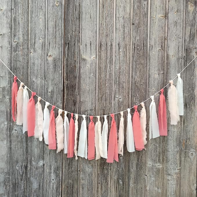 Chiffon Tsaasel Garland for Wedding Tea Party (Burnt Orche + Coral Peach + Ivory)