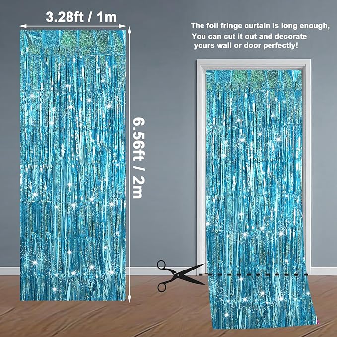 Light Blue Backdrops Curtains Party Decorations, Tinsel Streamers Birthday Decoration for Women Men, Photo Booth Props for Wedding, 2Pack 3.28X6.56Ft