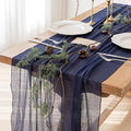 Keketoarrange Navy Blue Gauze Rustic Cheesecloth Table Runner 120 Inch 10 FT for Wedding Baby Shower Bridal Shower Birthday Engagement Garden Outdoor Party Long Sheer Boho Decorations