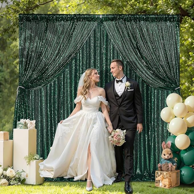B-COOL Emerald Green Sequin Backdrop Curtains 4 Packs 2ftx8ft Sparkle Backdrop Fabric Glitter Backdrop for Party Ceremony Wedding Birthday Decoration