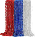 4th of July Party Favors, 12PCS Veterans Day Necklaces Bulk, Fourth of July Red Blue Silver Beads Necklace, Veterans Day Patriotic Beads Bulk for Parade Party Celebration Favors Decorations