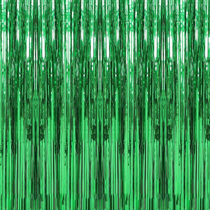 Crosize 4 Pack 3.3 x 9.9 ft Green Foil Fringe Curtains Party Decorations,Tinsel Curtain Backdrop for Parties, Door Streamers, Glitter Streamer Backdrop for Birthday Decoration
