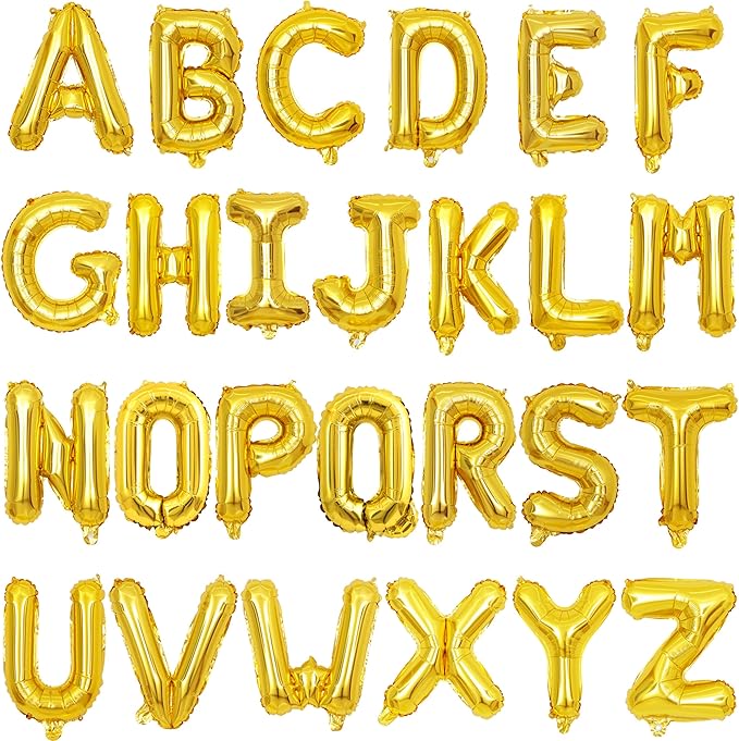 2 Set 52Pcs Gold Alphabet A-Z Letter Balloons 16in Balloon Foil Letter Decorations Party Decor Gold Letter Balloons Alphabet A-Z Party Supplies