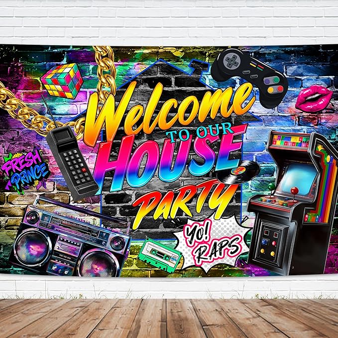 Imirell Hip Hop Graffiti Backdrop 7Wx5H Feet Retro Brick Wall Music Rock Punk 80s 90s House Party Photography Backgrounds Photo Shoot Decor Props Decoration Polyester Fabric