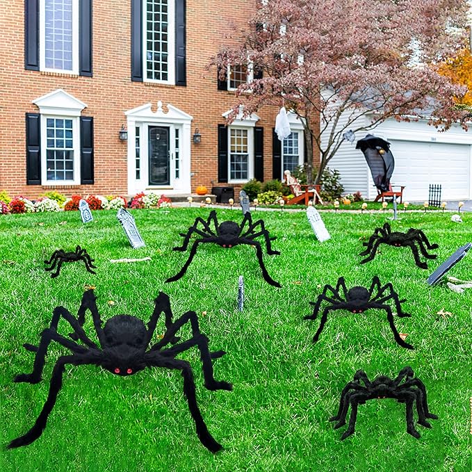 CH HAICHENG 6 Pcs Halloween Spiders Decorations, Giant Hairy Spiders Halloween Decorations Indoor Outdoor Decor
