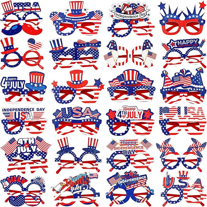 Max Fun 24 Pack American Flag Glasses – USA Patriotic Party Sunglasses for 4th of July, Independence Day, and Memorial Day – Fun Photo Booth Props and Party Favors for Kids and Adults