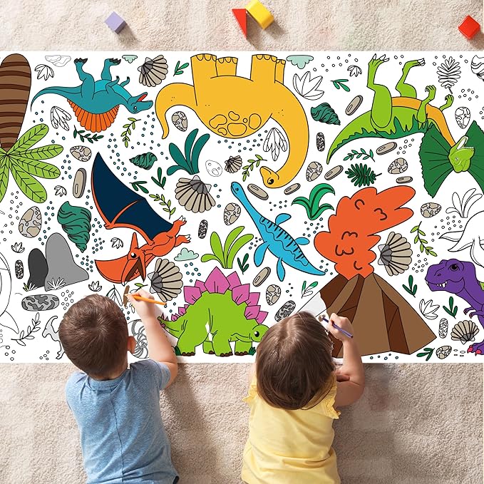 OHOME Dinosaur Giant Coloring Poster/Tablecloth - Dinosaur Birthday Decorations,Kids Crafts Games Activities Toys Decor Party Decor for Classroom School