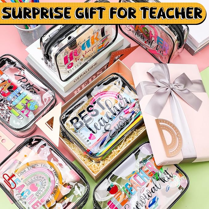 Cunno Makeup Bags Gifts for Women Teacher Beach Cruise Swim Nurse Dance Happy Graduation Gift Survival Kit Clear Cosmetic Bags PVC Waterproof Travel Toiletry Handbags Purses Organizer(Teacher)