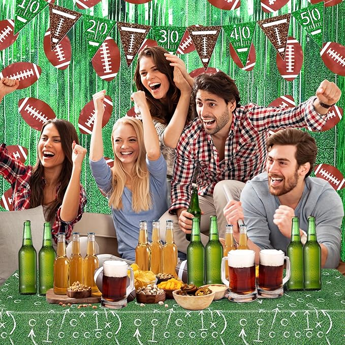 MYUPDALIN 4 Pack Football Party Decorations Football Birthday Decorations Foil Fringe Curtain Backdrop Decorations Photo Props