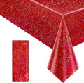 1 pcs Red Holographic Laser Tablecloths for Parties 40" x 108" Table Cloth Iridescence Shining Table Decoration For Valentines Galentines Day Princess Graduation Christmas Birthday Party Supplies