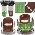 durony 144 Pieces Football Party Supplies Tableware Set Disposable Paper Plates and Napkins Forks Serve 24 Guests Football Table Buffet Decoration for Football Birthday Party Supplies