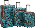 Rockland Fashion Softside 4 Piece Luggage Set, Expandable, (14" Tote/19"/24"/28"), Blue Leopard
