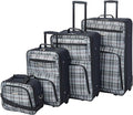 Rockland Fashion Softside Upright Luggage Set, Telescoping Handles, Black Plaid, 4-Piece (14/19/24/28)