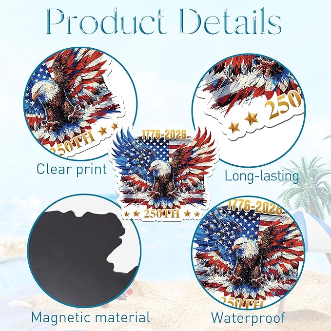 24 Pcs 250th Anniversary USA Magnets, America Merchandise Eagle July 4th Independence Day Fridge Magnet Set, Magnetic Decorations for Refrigerator Locker Office Whiteboard