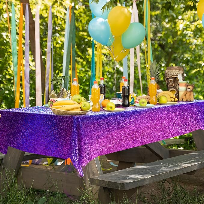Blue & Purple Holographic Laser Tablecloth 40" x 108" Iridescence Frozen Mermaid Birthday Party Table Cloth Plastic Foil Table Cover For Under The Sea Ocean Winter Wedding Anniversary Party Supplies