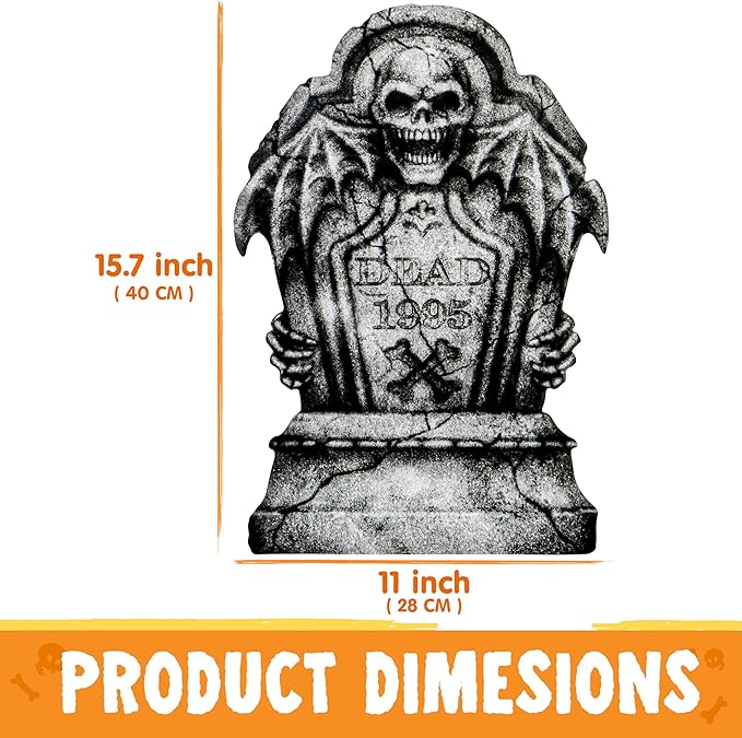 JOYIN 15.7” Halloween Decorations Outdoor Graveyard Tombstones, 6 Pcs Skeleton RIP Plastic Gravestones Halloween Decor with 12 Metal Stakes for Yard Lawn Garden Prop, Party Decor Supplies